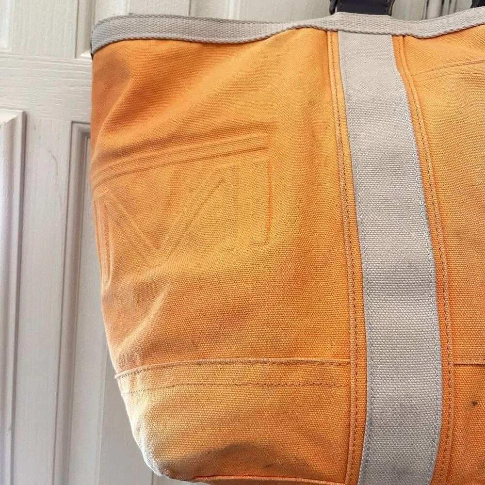 TUMI Tote Bag Canvas ORN Plain Distressed READ Orange Leather Trim
